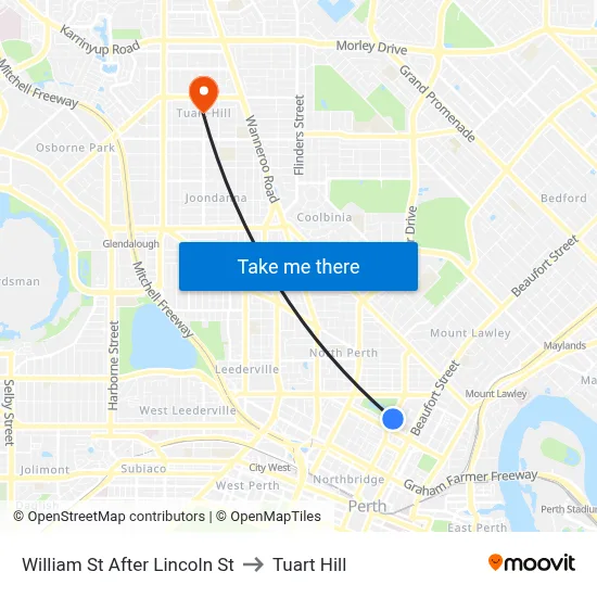 William St After Lincoln St to Tuart Hill map