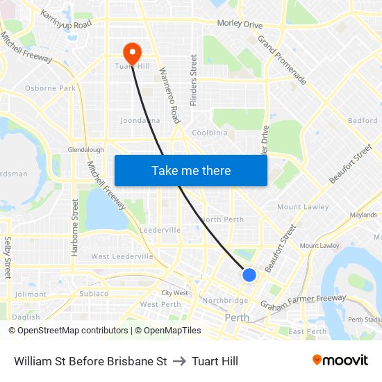 William St Before Brisbane St to Tuart Hill map