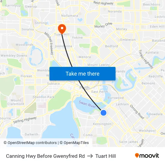 Canning Hwy Before Gwenyfred Rd to Tuart Hill map