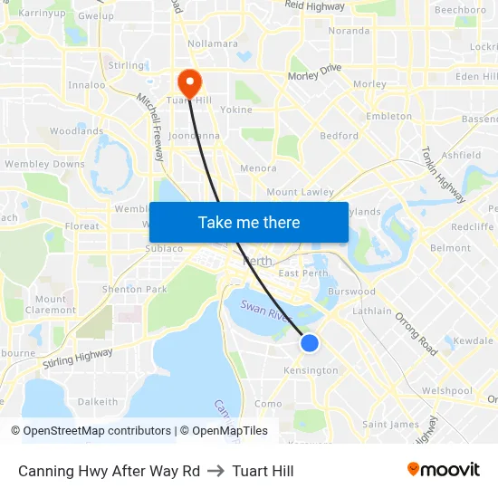 Canning Hwy After Way Rd to Tuart Hill map