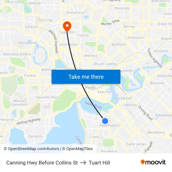 Canning Hwy Before Collins St to Tuart Hill map