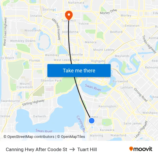 Canning Hwy After Coode St to Tuart Hill map