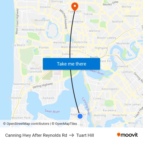 Canning Hwy After Reynolds Rd to Tuart Hill map
