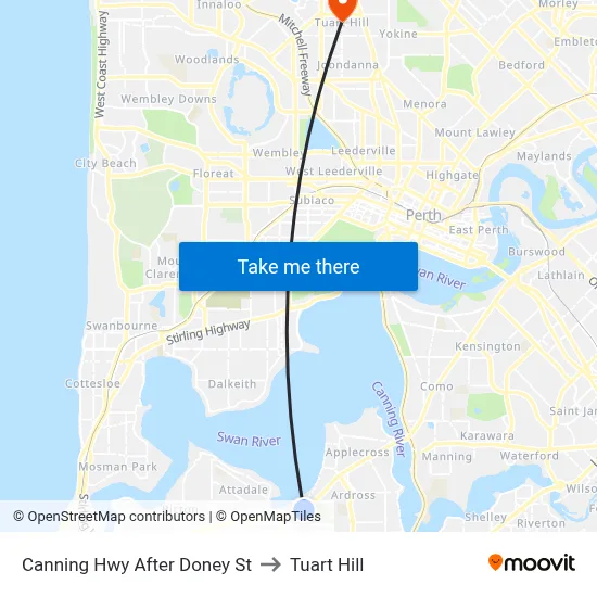Canning Hwy After Doney St to Tuart Hill map
