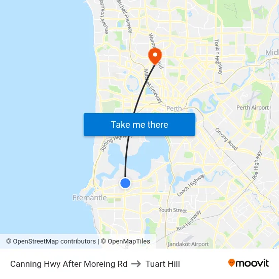 Canning Hwy After Moreing Rd to Tuart Hill map