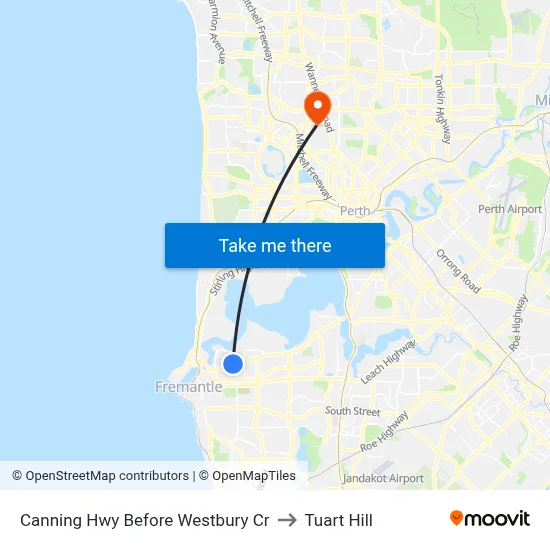Canning Hwy Before Westbury Cr to Tuart Hill map