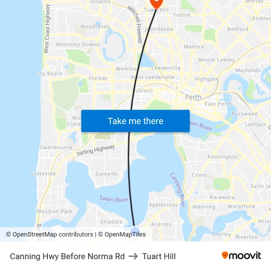 Canning Hwy Before Norma Rd to Tuart Hill map
