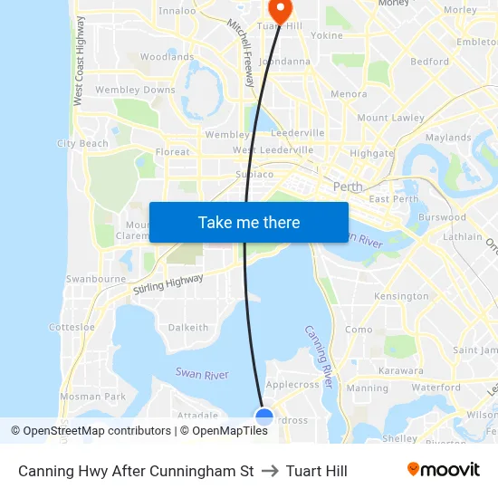 Canning Hwy After Cunningham St to Tuart Hill map