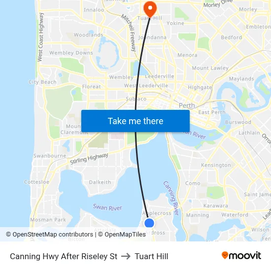 Canning Hwy After Riseley St to Tuart Hill map