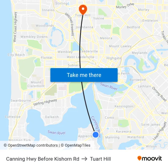 Canning Hwy Before Kishorn Rd to Tuart Hill map