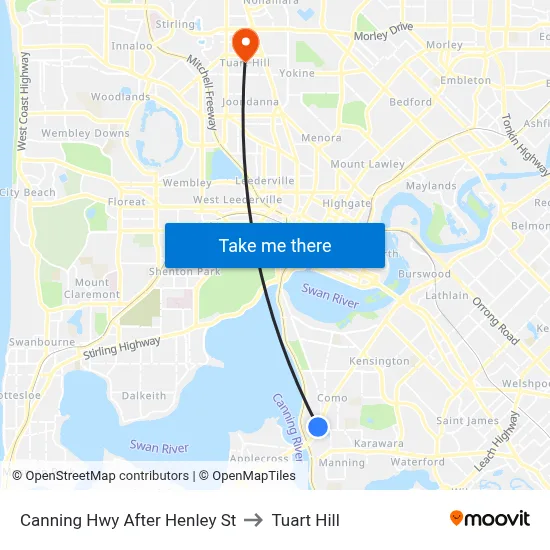 Canning Hwy After Henley St to Tuart Hill map