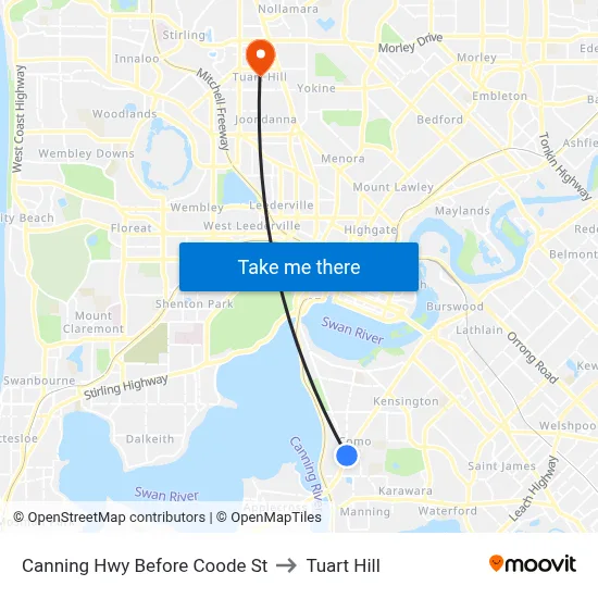Canning Hwy Before Coode St to Tuart Hill map