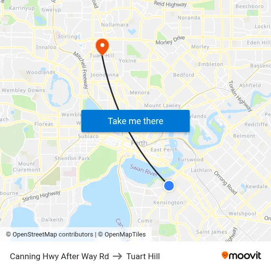 Canning Hwy After Way Rd to Tuart Hill map