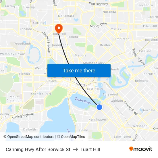 Canning Hwy After Berwick St to Tuart Hill map