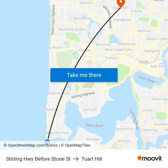 Stirling Hwy Before Stone St to Tuart Hill map