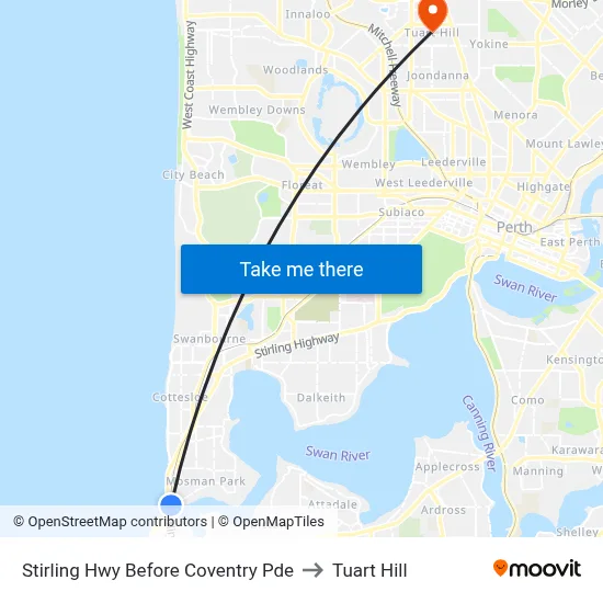 Stirling Hwy Before Coventry Pde to Tuart Hill map