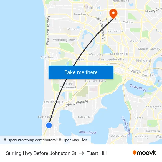 Stirling Hwy Before Johnston St to Tuart Hill map