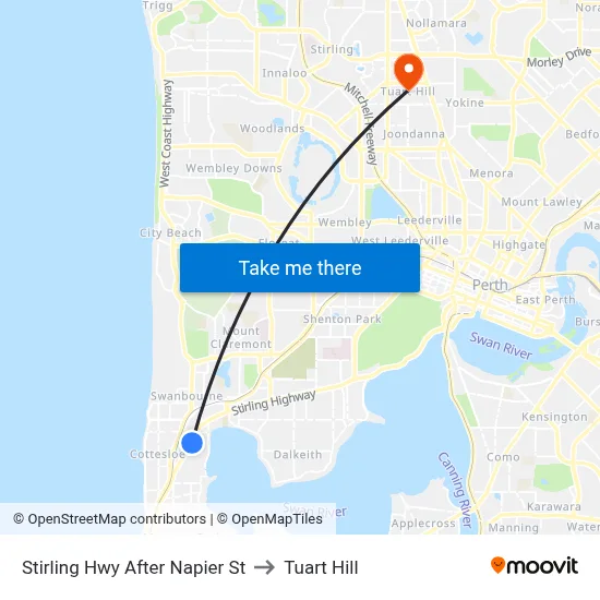 Stirling Hwy After Napier St to Tuart Hill map