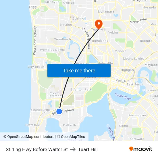 Stirling Hwy Before Walter St to Tuart Hill map