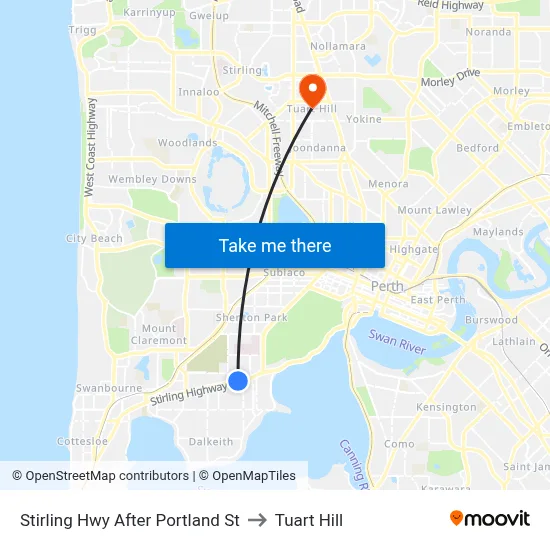 Stirling Hwy After Portland St to Tuart Hill map