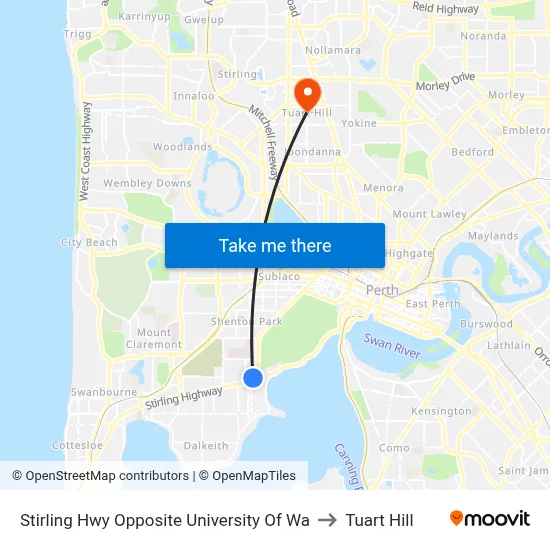 Stirling Hwy Opposite University Of Wa to Tuart Hill map