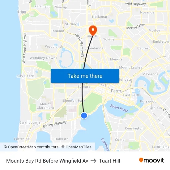 Mounts Bay Rd Before Wingfield Av to Tuart Hill map