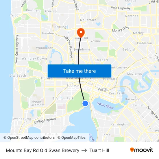 Mounts Bay Rd Old Swan Brewery to Tuart Hill map