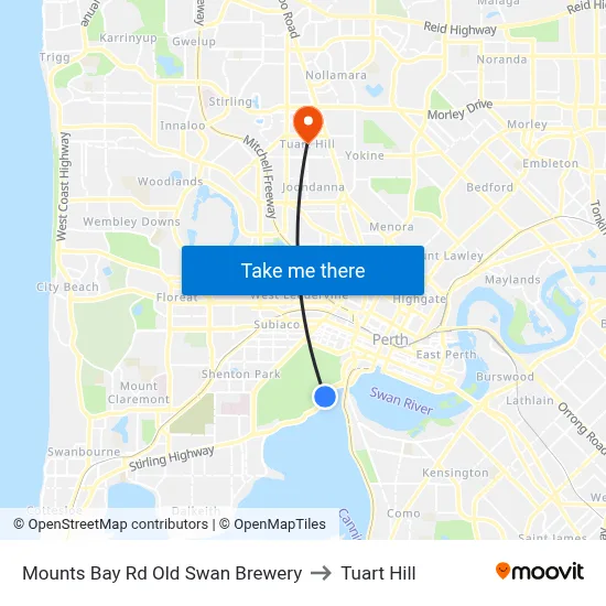 Mounts Bay Rd Old Swan Brewery to Tuart Hill map