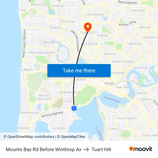 Mounts Bay Rd Before Winthrop Av to Tuart Hill map