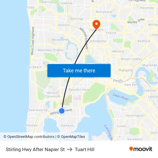 Stirling Hwy After Napier St to Tuart Hill map