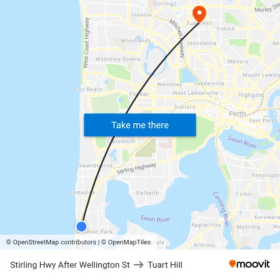 Stirling Hwy After Wellington St to Tuart Hill map
