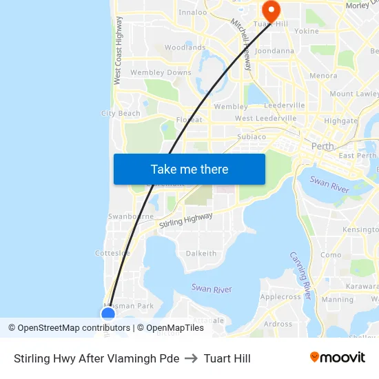 Stirling Hwy After Vlamingh Pde to Tuart Hill map