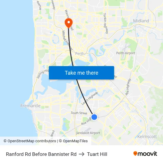Ranford Rd Before Bannister Rd to Tuart Hill map
