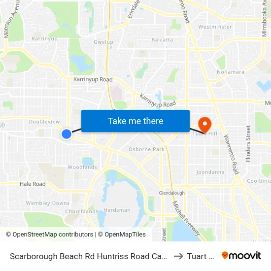 Scarborough Beach Rd Huntriss Road Cat Id 10 to Tuart Hill map