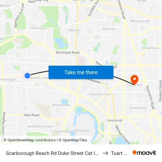 Scarborough Beach Rd Duke Street Cat Id 15 to Tuart Hill map