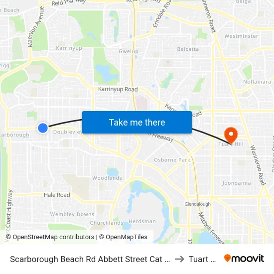 Scarborough Beach Rd Abbett Street Cat Id 16 to Tuart Hill map