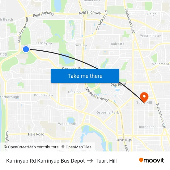 Karrinyup Rd Karrinyup Bus Depot to Tuart Hill map