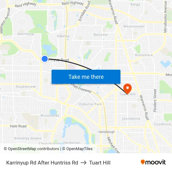 Karrinyup Rd After Huntriss Rd to Tuart Hill map