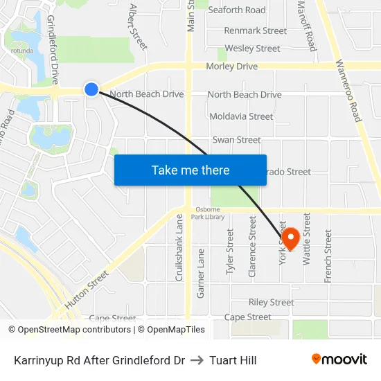 Karrinyup Rd After Grindleford Dr to Tuart Hill map