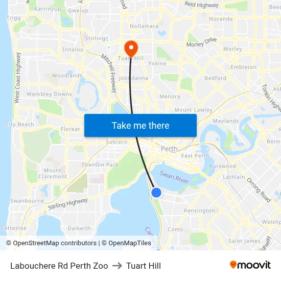 Labouchere Rd Perth Zoo to Tuart Hill map