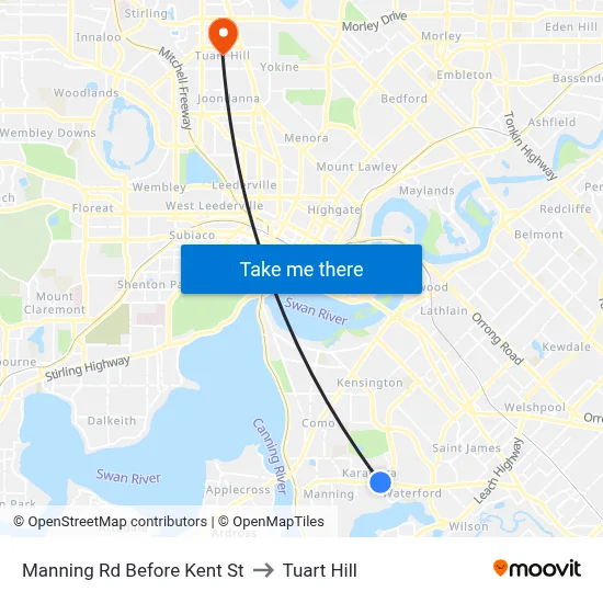 Manning Rd Before Kent St to Tuart Hill map