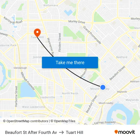 Beaufort St After Fourth Av to Tuart Hill map