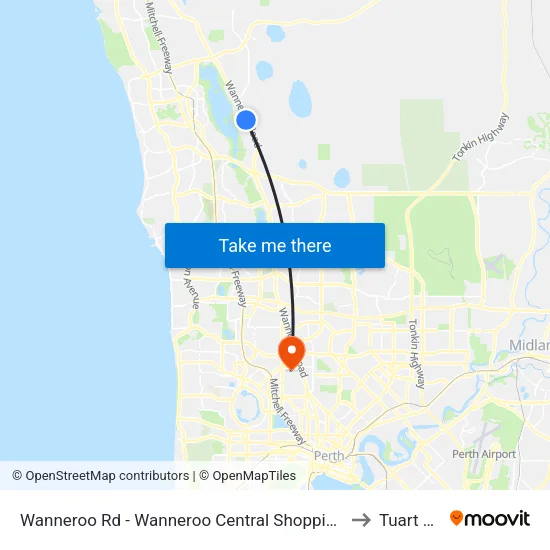 Wanneroo Rd - Wanneroo Central Shopping Ctr to Tuart Hill map