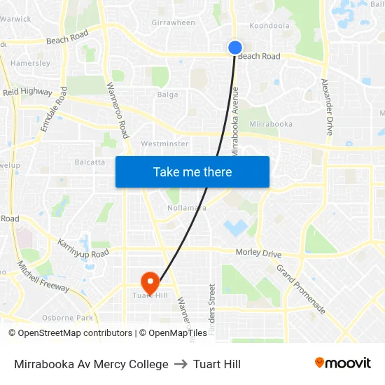 Mirrabooka Av Mercy College to Tuart Hill map