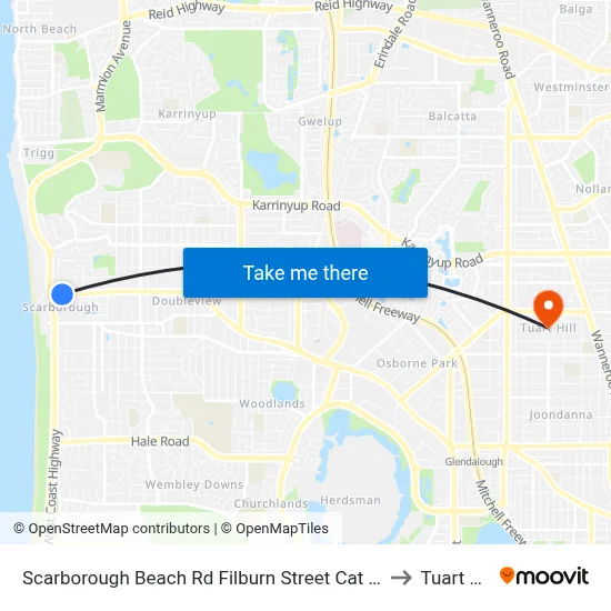 Scarborough Beach Rd Filburn Street Cat Id 21 to Tuart Hill map