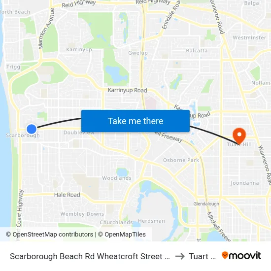 Scarborough Beach Rd Wheatcroft Street Cat Id 22 to Tuart Hill map