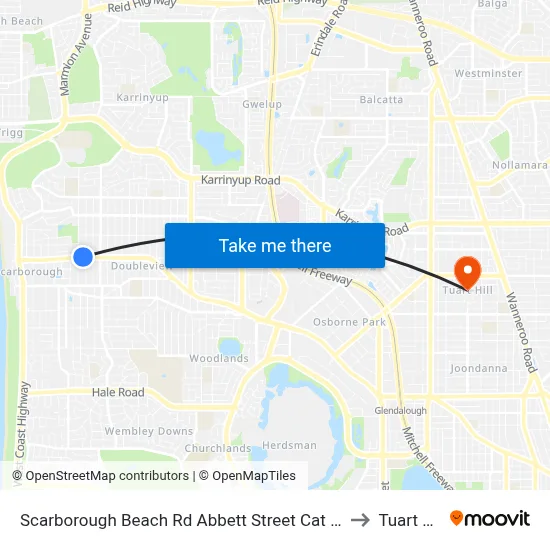 Scarborough Beach Rd Abbett Street Cat Id 24 to Tuart Hill map