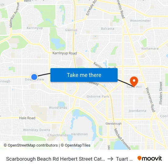 Scarborough Beach Rd Herbert Street Cat Id 27 to Tuart Hill map