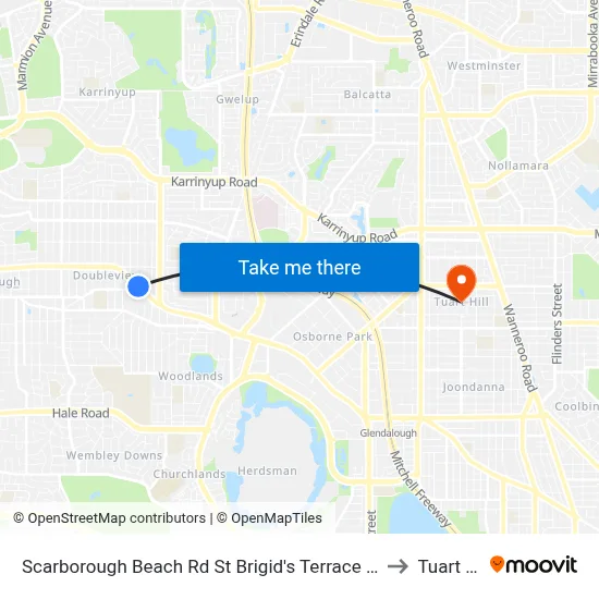 Scarborough Beach Rd St Brigid's Terrace Cat Id 29 to Tuart Hill map