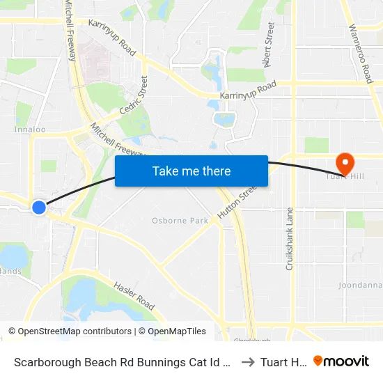 Scarborough Beach Rd Bunnings Cat Id 34 to Tuart Hill map